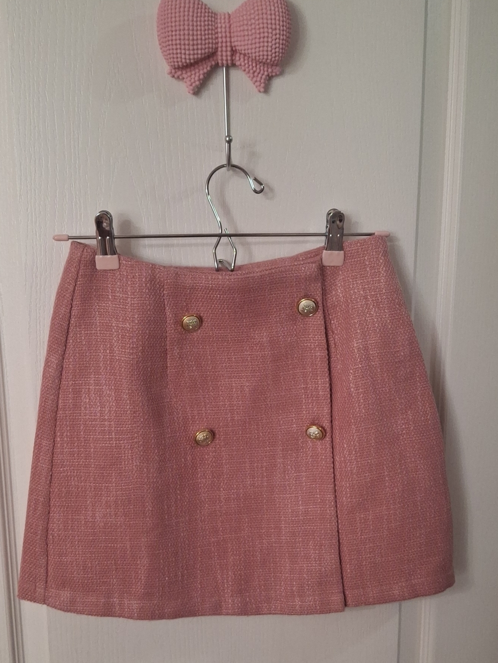 Pink Tweed Double-Breasted Mini Skirt  NWOT Size XS